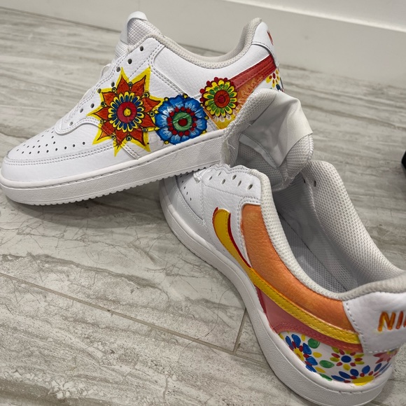 Women's NikeCourt Vision Low Casual Sneakers from Finish Line custom handpainted - Picture 3 of 6